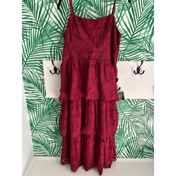 NWT Lulus Burgundy Burnout Floral Print Tiered Dress Size XL formal wedding - Picture 13 of 15